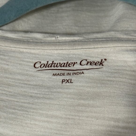 Coldwater Creek size PXL cream long sleeve embroidered trim split neck top - Picture 5 of 8